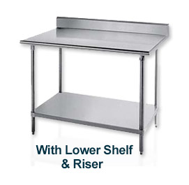 Work Table, 30"D Top, W/Splash At Rear Only, 84" Width, W/Adjustable Undershelf, S/S Frame